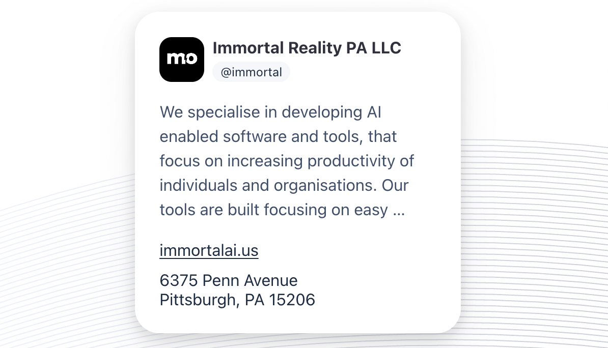 Immortal Reality PA LLC — Stripe verified profile